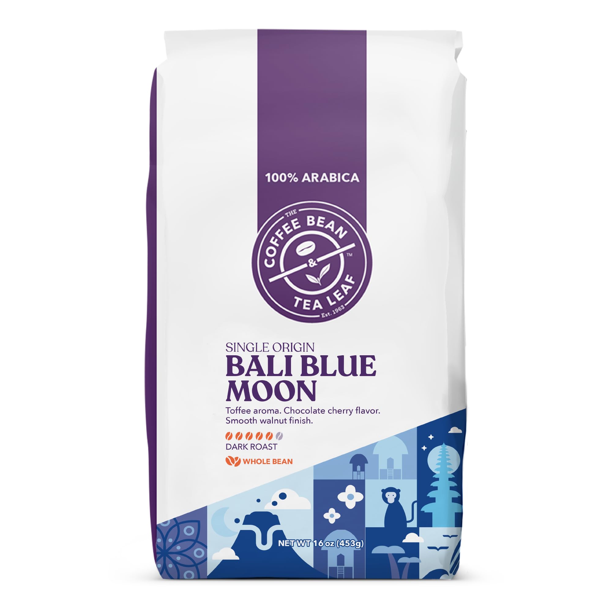 The Coffee Bean & Tea Leaf, Bali Blue Moon, Whole Bean Coffee Beans, 1lb bag (16oz)