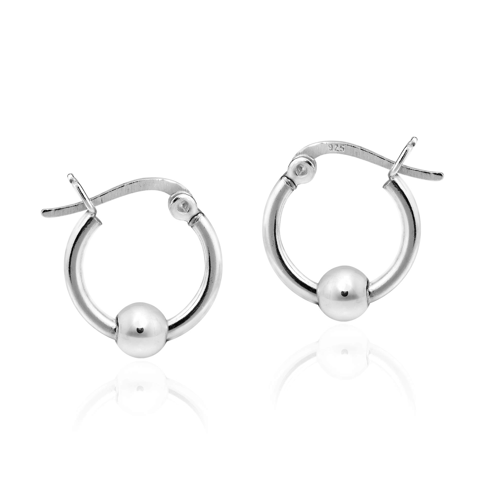 AeraVidaClassic Loop and Ball .925 Sterling Silver V-Lock Hoop Earrings