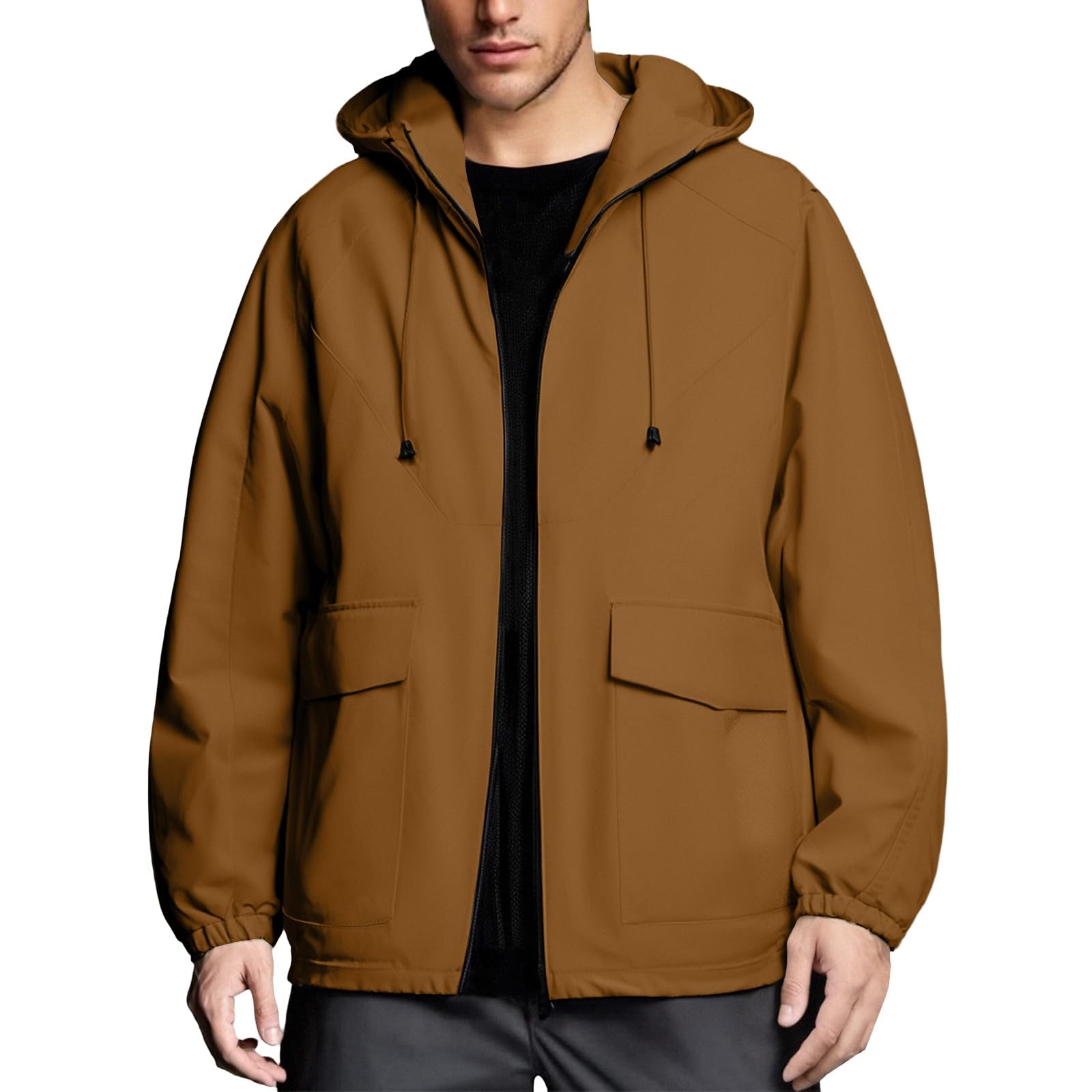 Chubasquero para hombre con capucha, ligero, transpirable, chaqueta de senderismo, chaqueta de senderismo monocolor, chaqueta softshell, chaqueta de trekking, chaqueta de montaña para camping