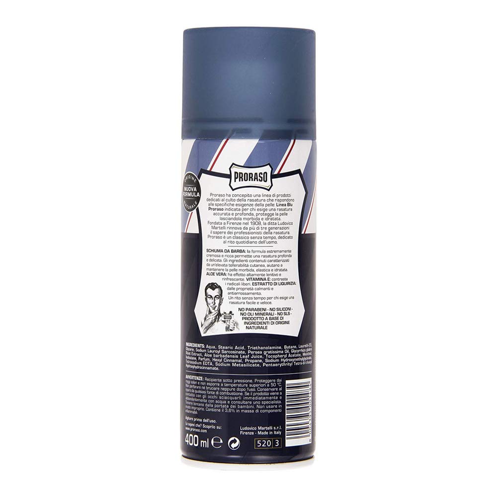 6x PRORASO Shaving foam creme seife Rasierschaum BLU Protettiva Idratante 400ml