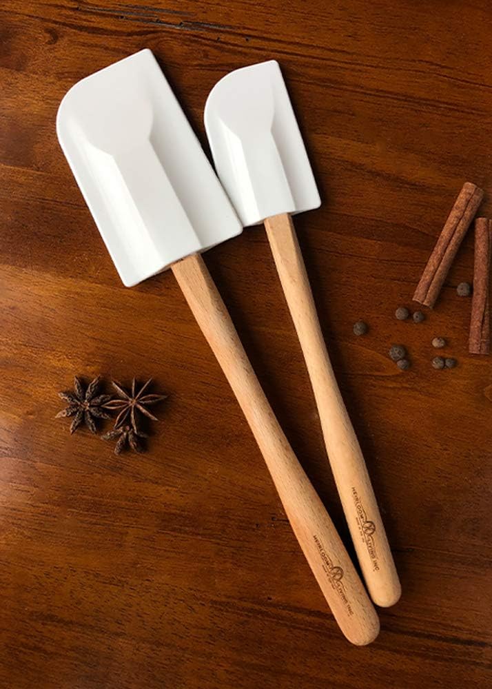 Heirloom Living Ultra-Pure Silicone 2-Piece Spatula Duo - Wooden Handle - Made in the USA (Simply White)