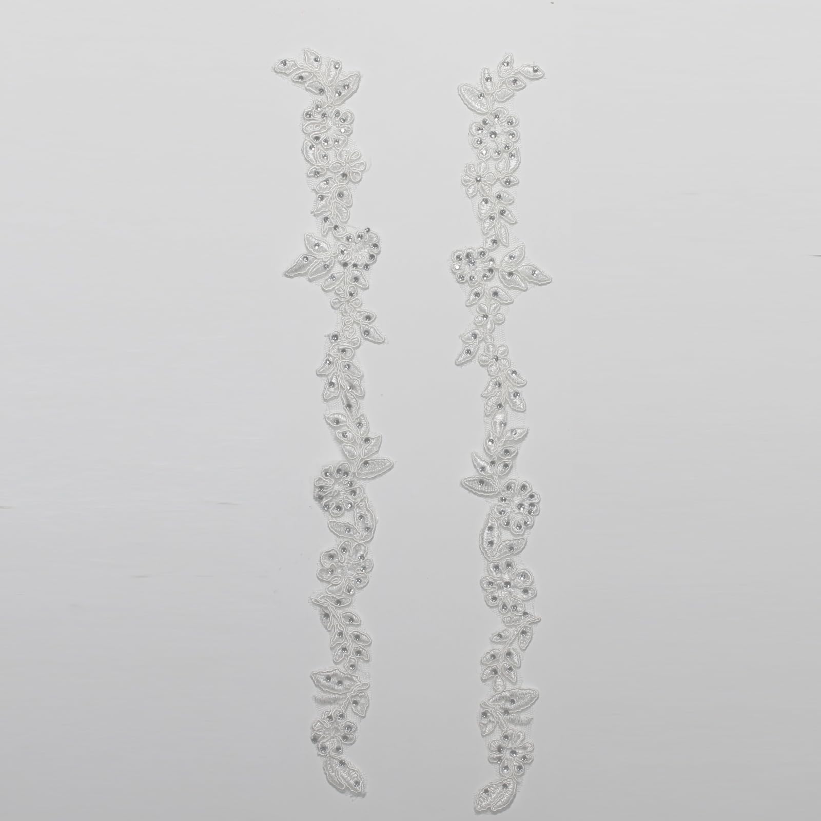 4 X Lace Applique Bridal Dress Motif Trim Rhinestone Crystal Bead #2 (White)