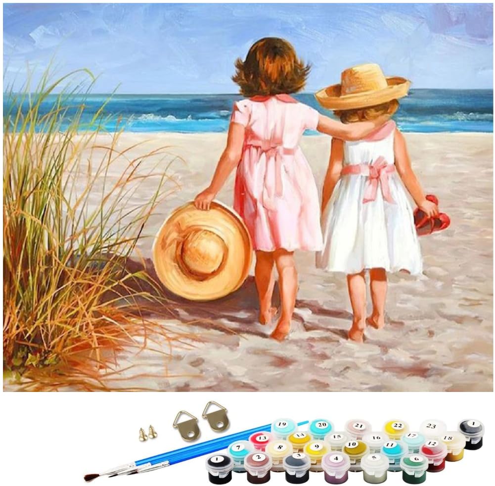 ZHXXFD Pintar Por Numeros Adultos Paisaje Muchacha De Playa 40X50 Cm Diy Cuadro Al Óleo Pintura Por Numeros Acrilico Con Lienzo Kit,A4