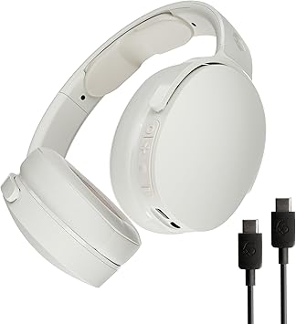 Skullcandy Hesh EVO Auriculares Inalámbricos Bluetooth Over-Ear con Cable de Carga USB-C Extralargo, Aislamiento Acústico, 36 Horas de Autonomía, Diseño Ligero Plegable - Blanco