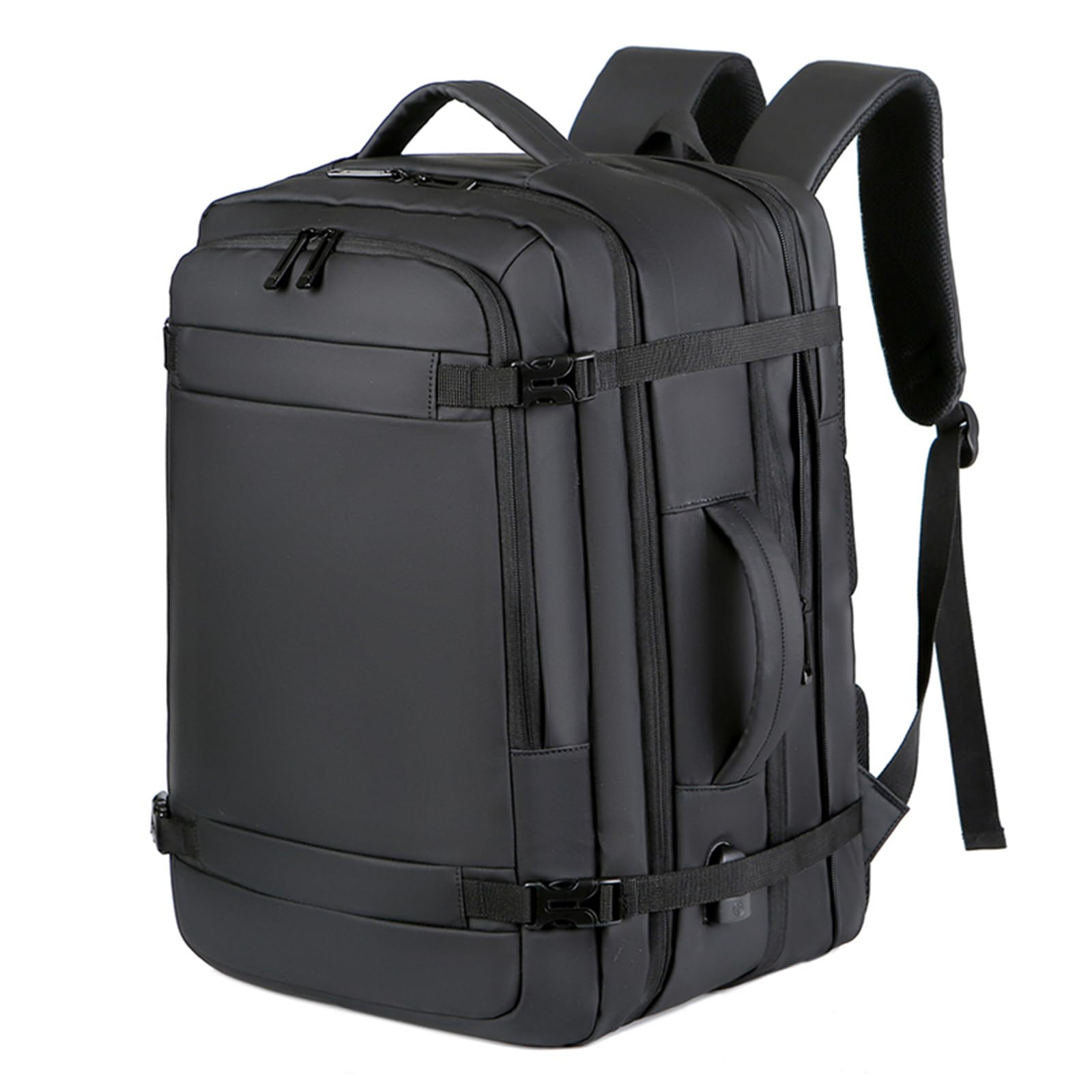 HiChiclife Business Laptop Rucksack 22–28L Erweiterbar – 15,6 Zoll Notebook, Handgepäck geeignet, Anti-Diebstahl Fach, USB-Anschluss, Wasserabweisend – Schwarz