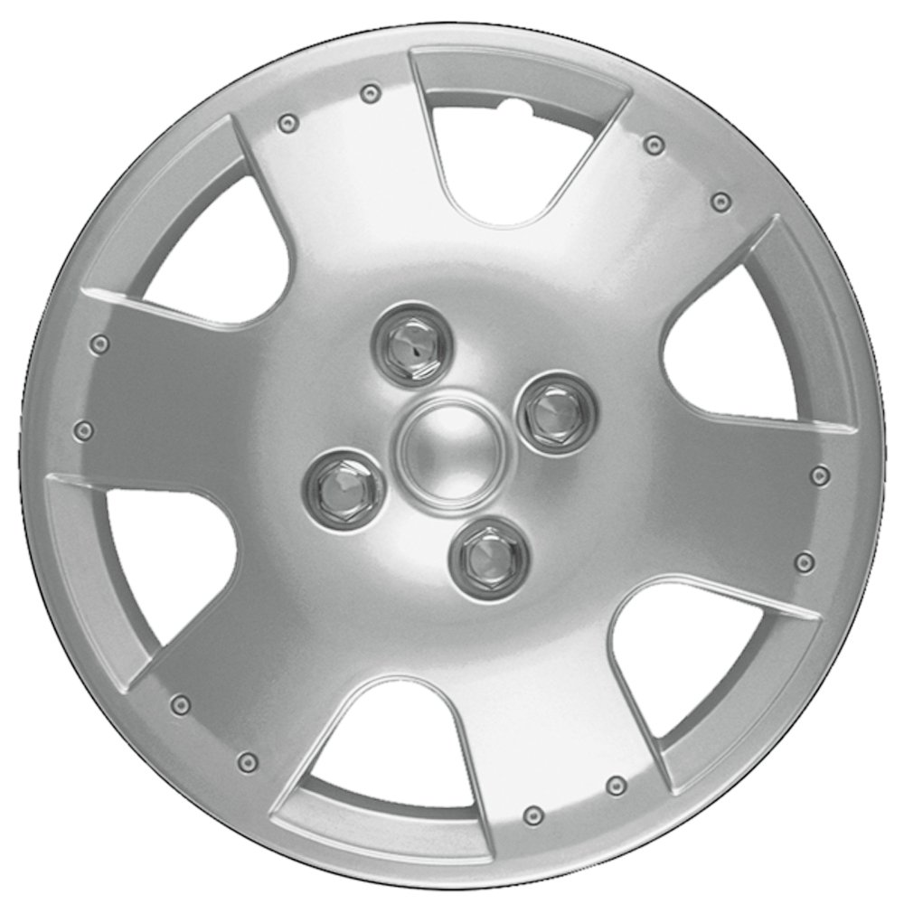 OxGord 14 inch Silver Snap-On Hubcaps with 6 Spoke Compatible with 2000-2005 Toyota Echo Standard Steel Wheel Covers