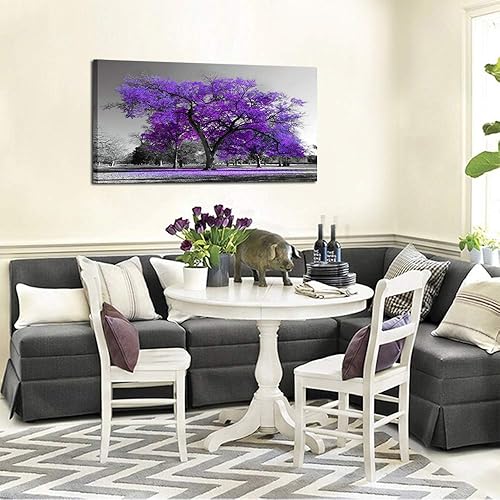Miniatura 4 de KREATIVE ARTS Impresiones en lienzo con marco de árbol morado, arte de pared con paisaje de árbol grande, imagen contemporánea para decoración del