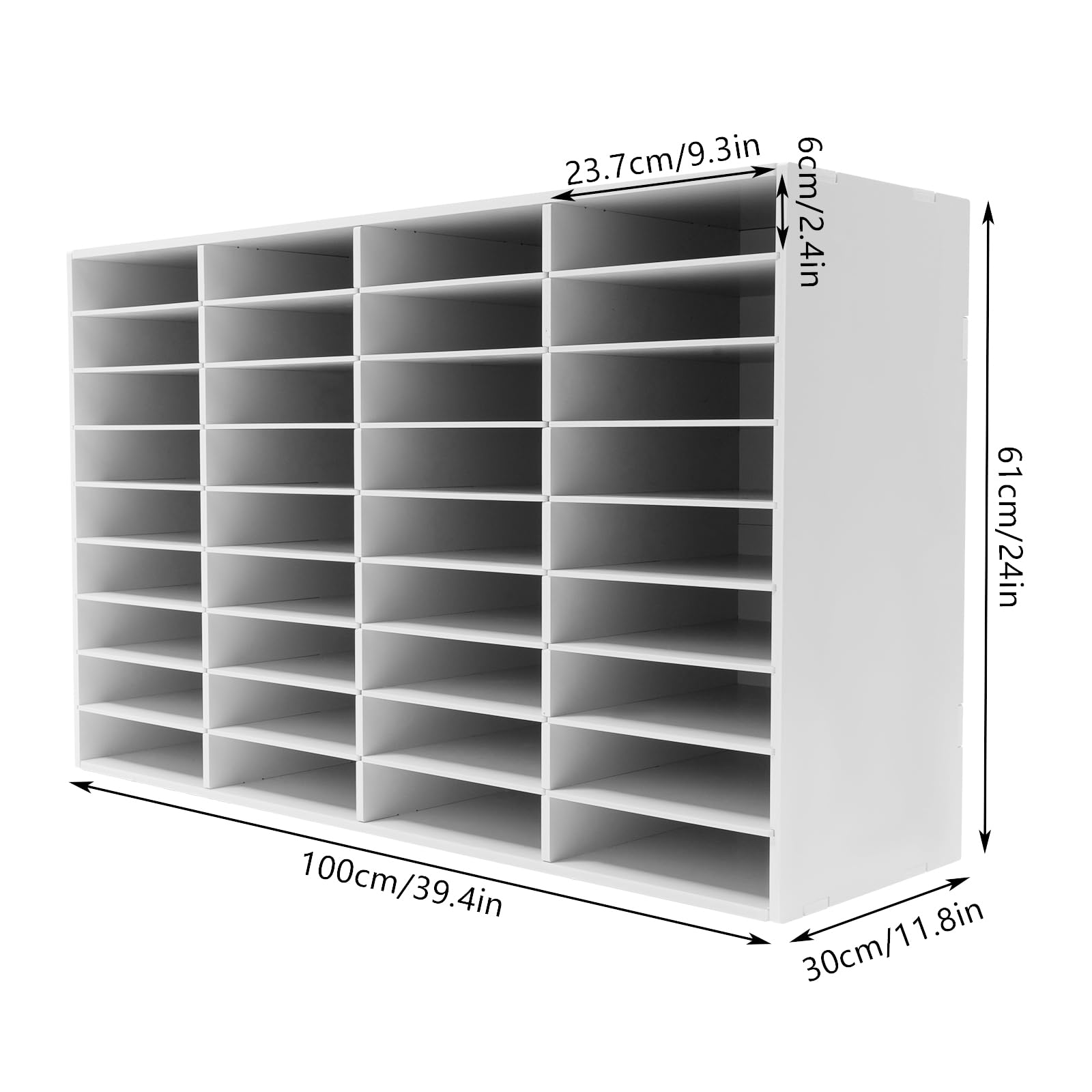 36 Fächer Schreibtisch Organizer Briefablage 100x30x61cm | Aktenhalter stapelbar, Büro Literatur Dokumentenablage, Ideal für Büro und Schule Weiß