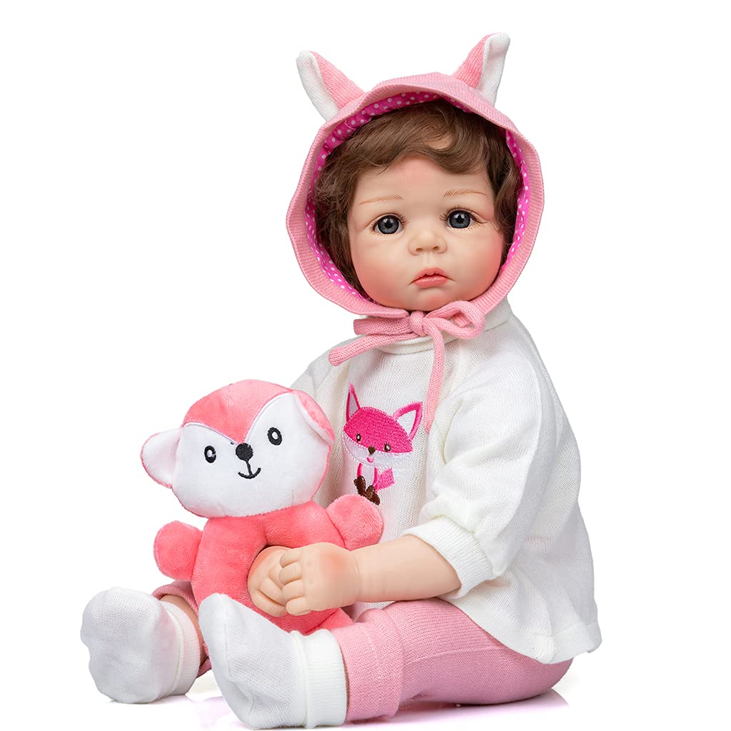 21-Zoll Schlafpuppe für Actionfiguren, Interaktionsspielzeug, bequem gefüllt, für kaukasische, niedliche Puppen mit Augen – Baby Puppen, Silikon Ganzkörper für Anfänger, die wie