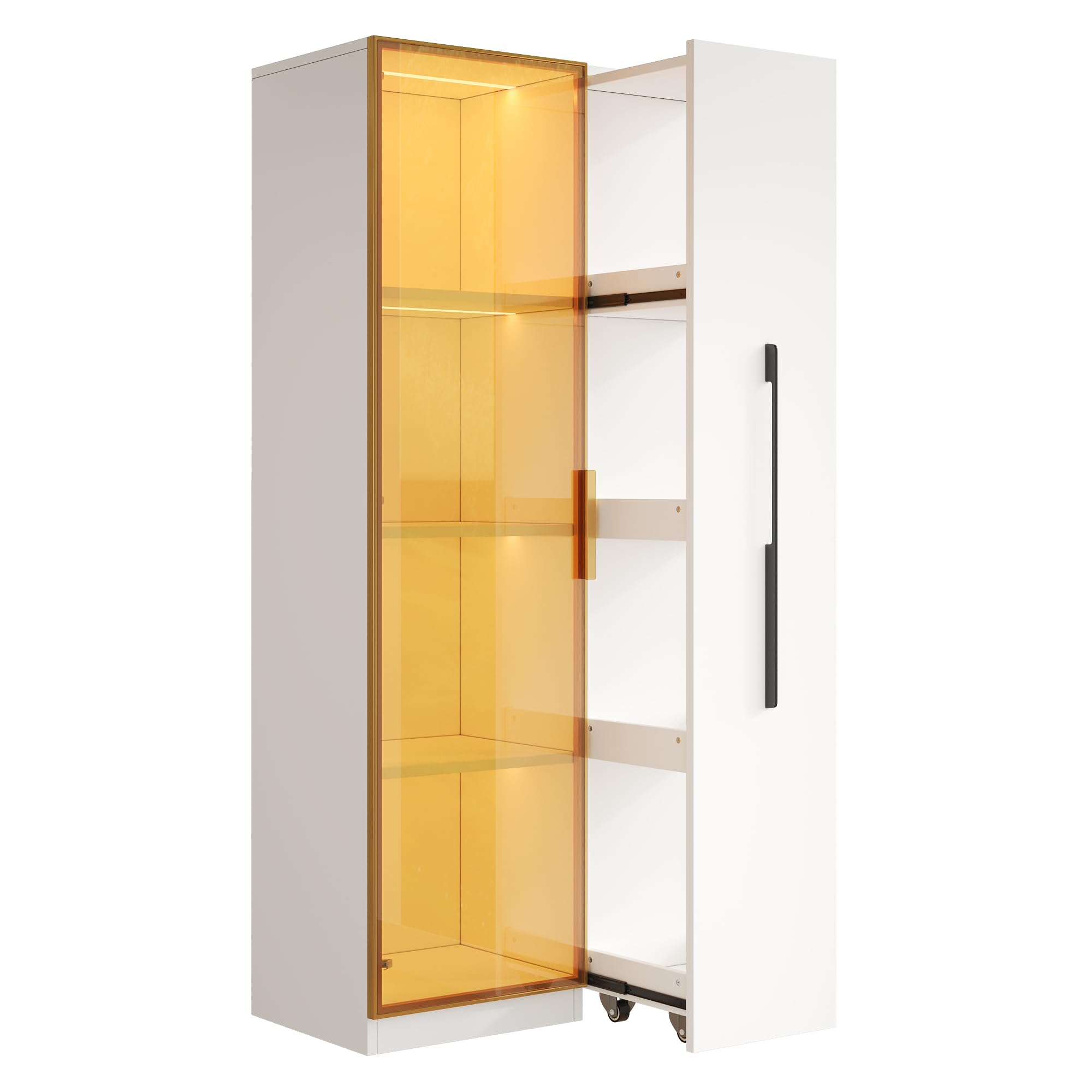 Vetrina di 70×40×160 cm con ante in vetro, cassetti laterali e illuminazione a LED integrata. Un mobile elegante e versatile, cantinetta per vini, libreria o mobile da sala da pranzo.