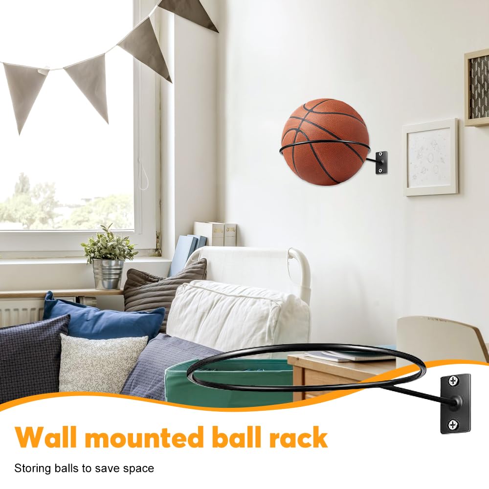mizikuu Soporte de Pared para Balones de Exhibición, 10 Piezas Metal Soporte de Exhibición de Pelota y 20 Tornillos Universal Soporte de Pelota para Baloncesto, Fútbol, Rugby, Voleibol, Pantalla