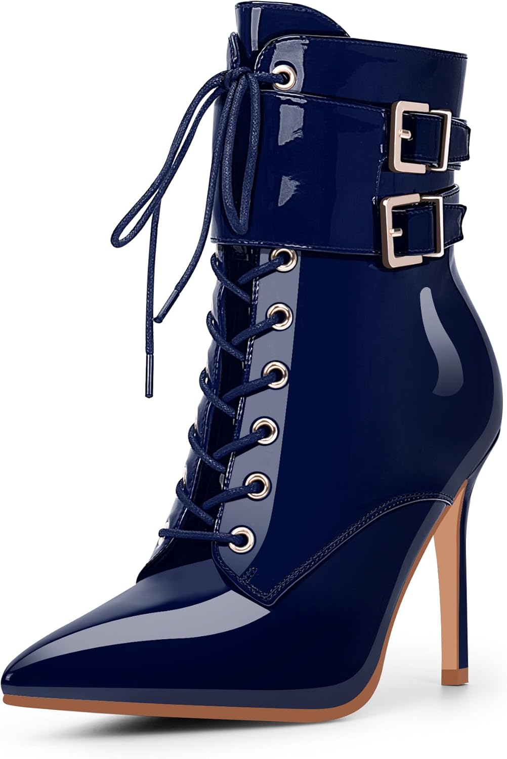 Women's High Stiletto Heel Pointed Toe Ankle Boots Lace Up Buckle Strap Dress Booties