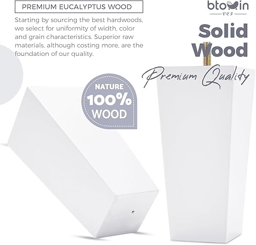 Miniatura 2 de Patas para muebles de madera maciza de 4 pulgadas, 4 pies de repuesto de pirámide de madera moderna de mediados de siglo con pernos roscados de 516
