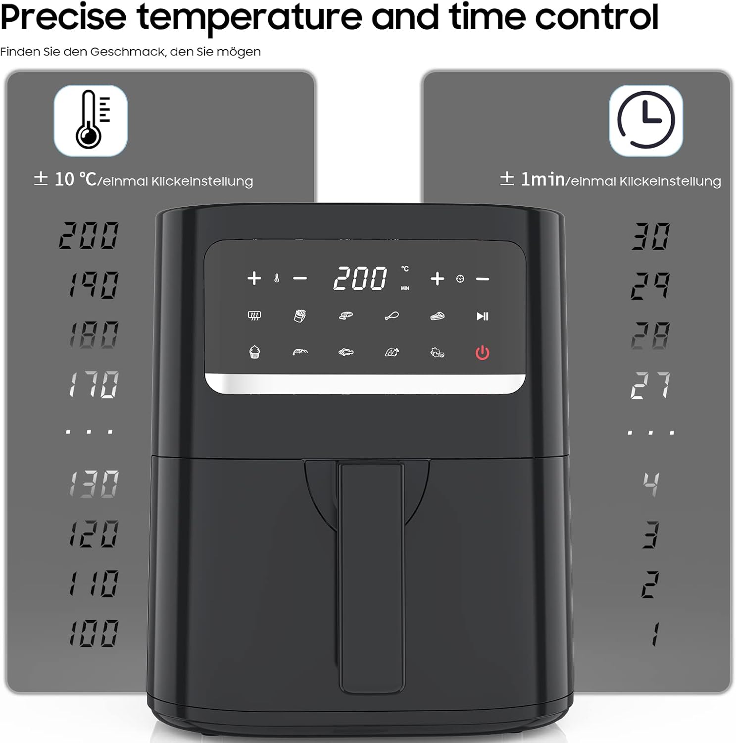 Iceagle Friggitrice ad Aria 5,5 Litri XXL – Friggitrice Senza Olio con 9 Programmi Risparmio Energetico | Air Fryer con Led Touch Screen, Timer, Ricette, 1400W Iceagle Friggitrice ad Aria 5,5 Litri XXL – Friggitrice Senza Olio con 9 Programmi Risparmio Energetico | Air Fryer con Led Touch Screen, Timer, Ricette, 1400W