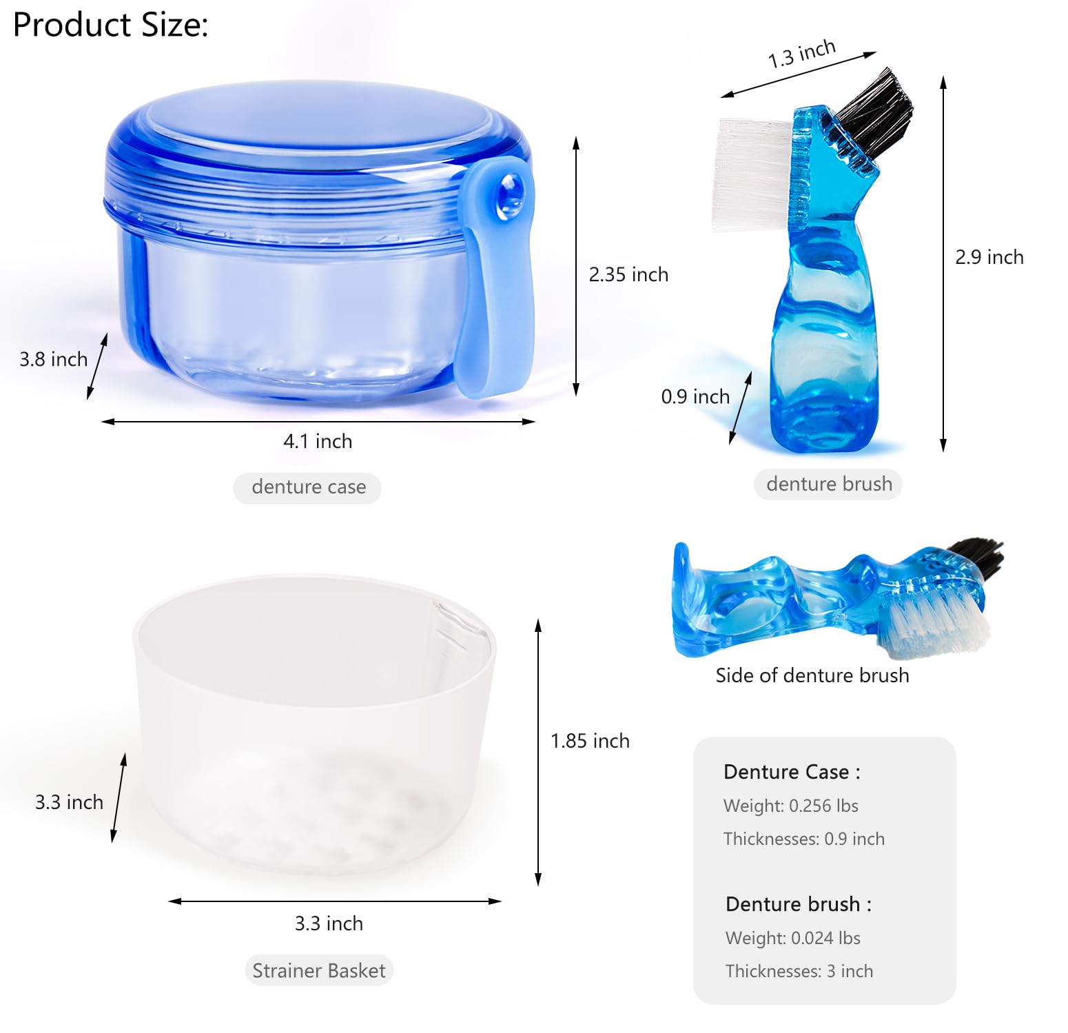 Custodia da bagno portatile per protesi dentarie con coperchio a prova di perdite, contenitore per denti falsi, paradenti, custodia da bagno per viaggi, casa, ufficio, blu trasparente
