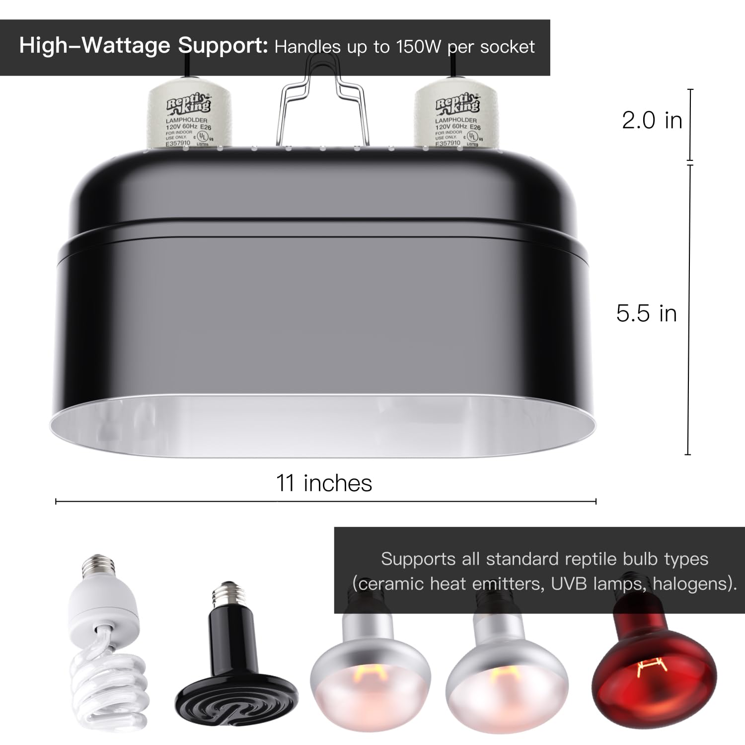 Reptile Light Fixture – Dual Dome with Ceramic Socket – Dual Use for Heat Lamp Emitter & Basking Bulbs & UVB Bulbs – Ideal for Bearded Dragon, Snake, Chameleon, Turtle & Terrarium Tank Accessories - image 2