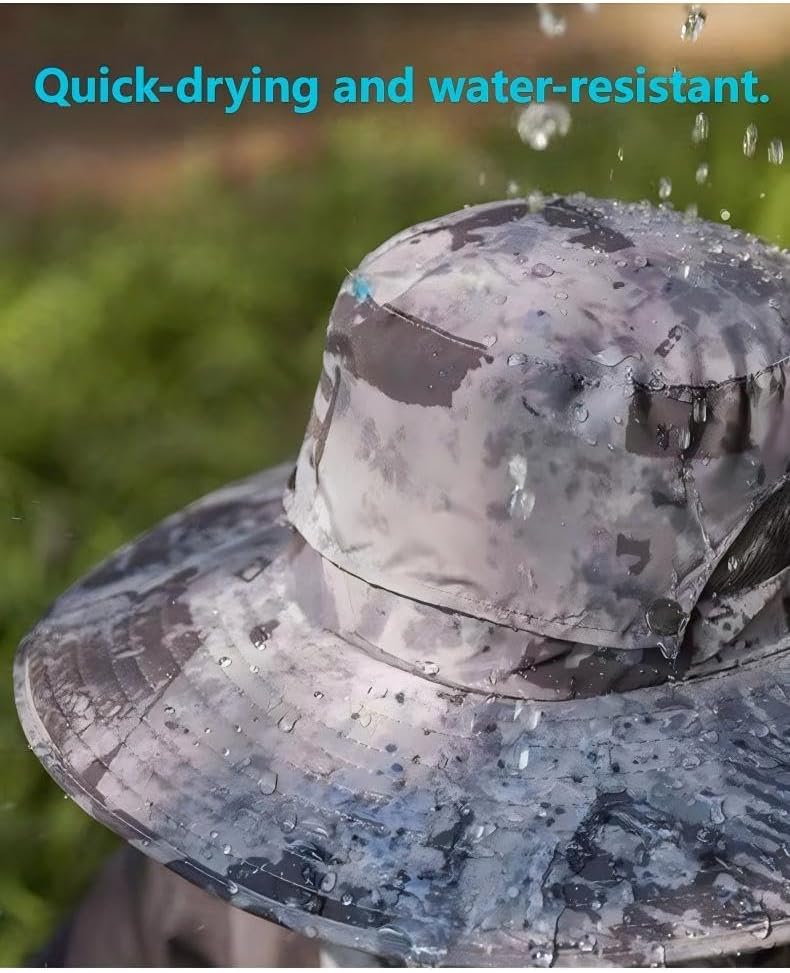 Solar Fan Hat Rechargeable 2Detachable Solar Fans,Water-Repellent Wide Brim Bucket Hat, Outdoor Camping Hiking Golf Sun Hat