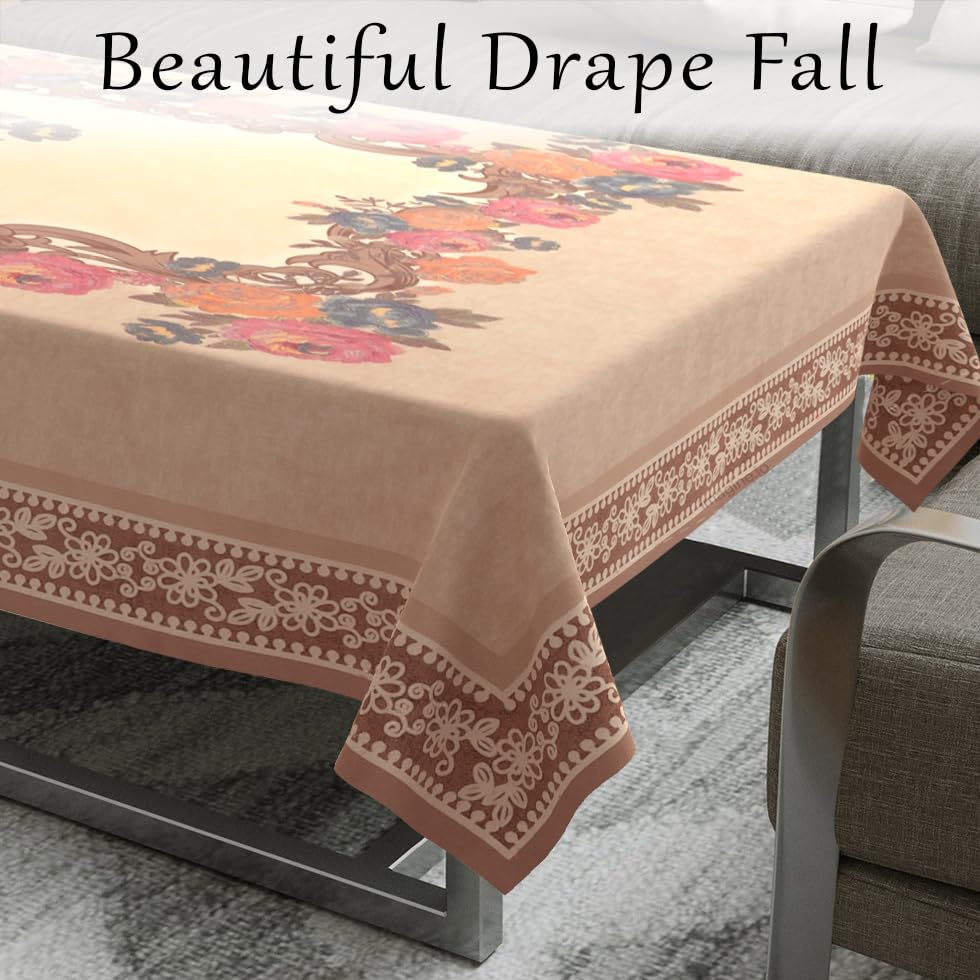 Image of Cloth Fusion Rectangular Velvet Floral Centre Table Cover Cloth, Table Cloth With Elegant Floral Pattern For Living Room (40x60 Inch, Peach)