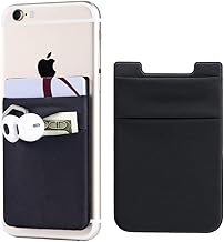 2Pack Adhesive Phone Pocket,Cell Phone Stick On Card Wallet Sleeve,Credit Cards/ID Card Holder(Double Secure) with Sticker for Back of iPhone,Android and All Smartphones-Black
