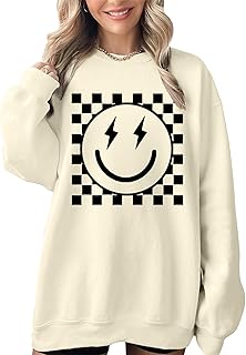 Oversized Graphic Sweatshirts for Women Smile Face Sweatshirt Cute Crewn...