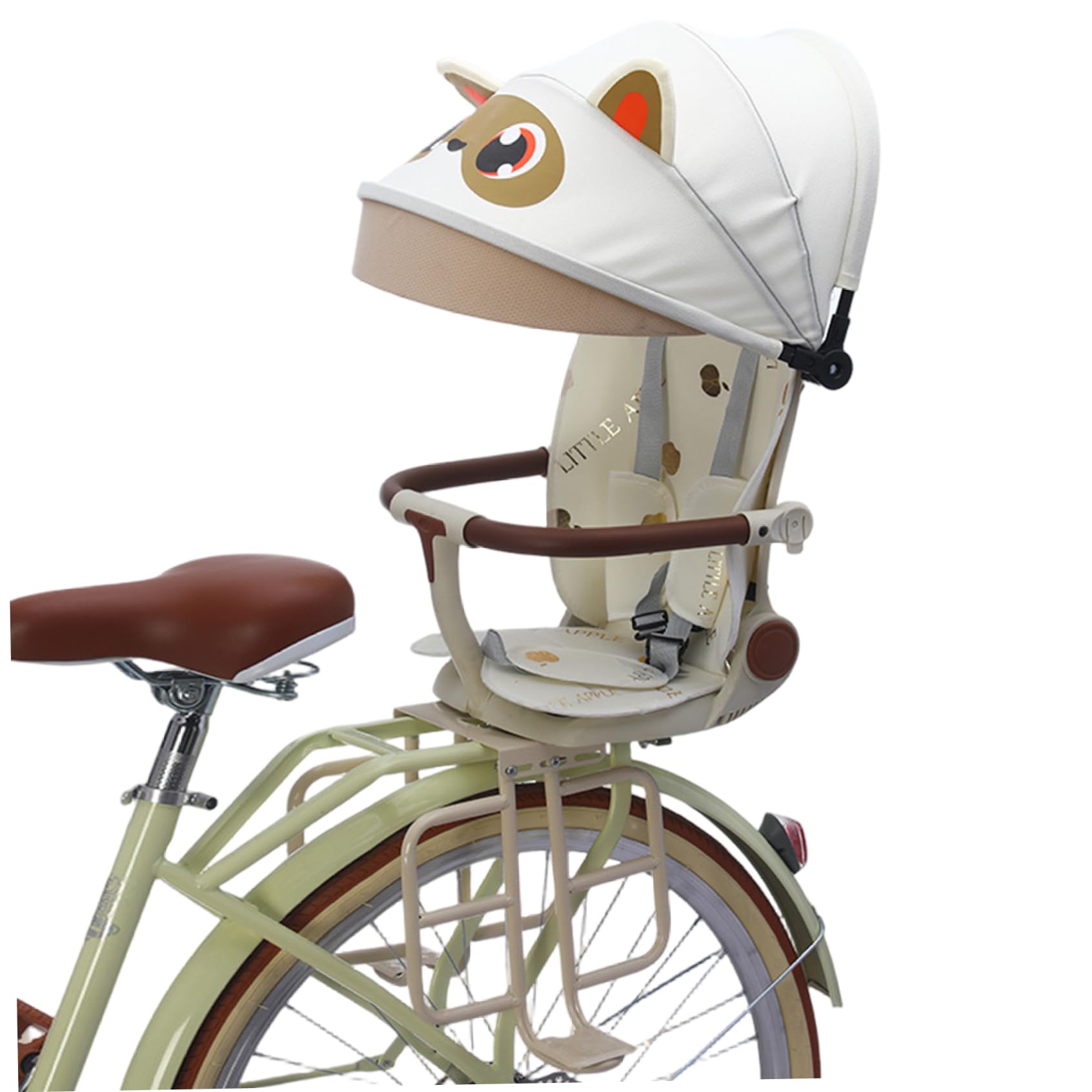 Faticenic Toddler Bike Seat, Foldable Baby Bike Seat with Chair Pad & Sunshade, Rear Frame Mount Seats for 6 Months-4 Years Old Toddlers (Beige)