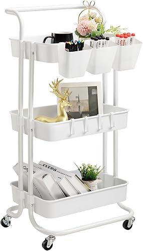 danpinera - Carrito de 3 niveles con ruedas y asa, organizador con estanterías para café, carrito de servicio, cocina, baño, oficina, taller