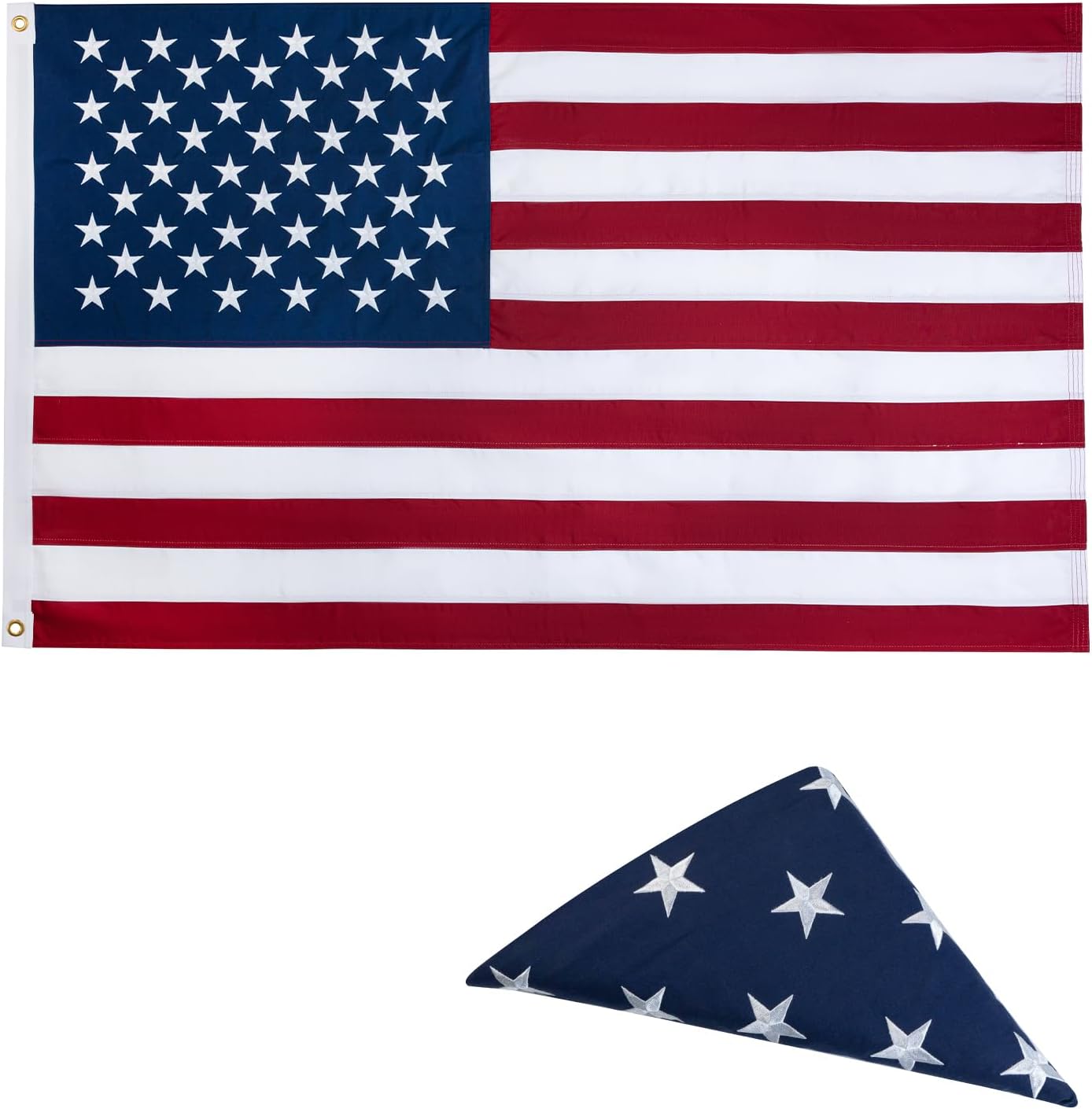 Bradford Cotton American Flag 5x9.5 feet Memorial Size Flag for Veteran, Embroidered Star USA Flags Soft Material, Cloth US United State Flag with 2 Brass Grommets