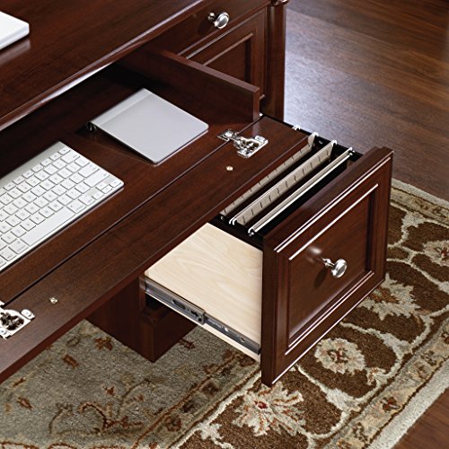 Image of Sauder Palladia Office Desk with Drawers, Executive Desk with File Cabinet Storage, Cable Management, Keyboard Tray, in Select Cherry Finish