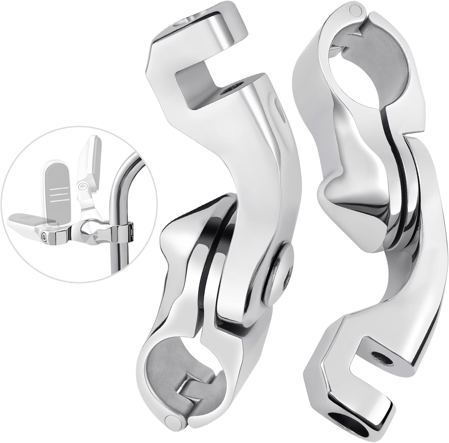 PBYMT Highway Pegs Mount Kit Long Angled, 304 Stainless Steel Footpegs Footrest Fit For 1'' & 1-1/4''(25/32mm) Crash Bars Compatible with Harley Davidson Touring Chrome