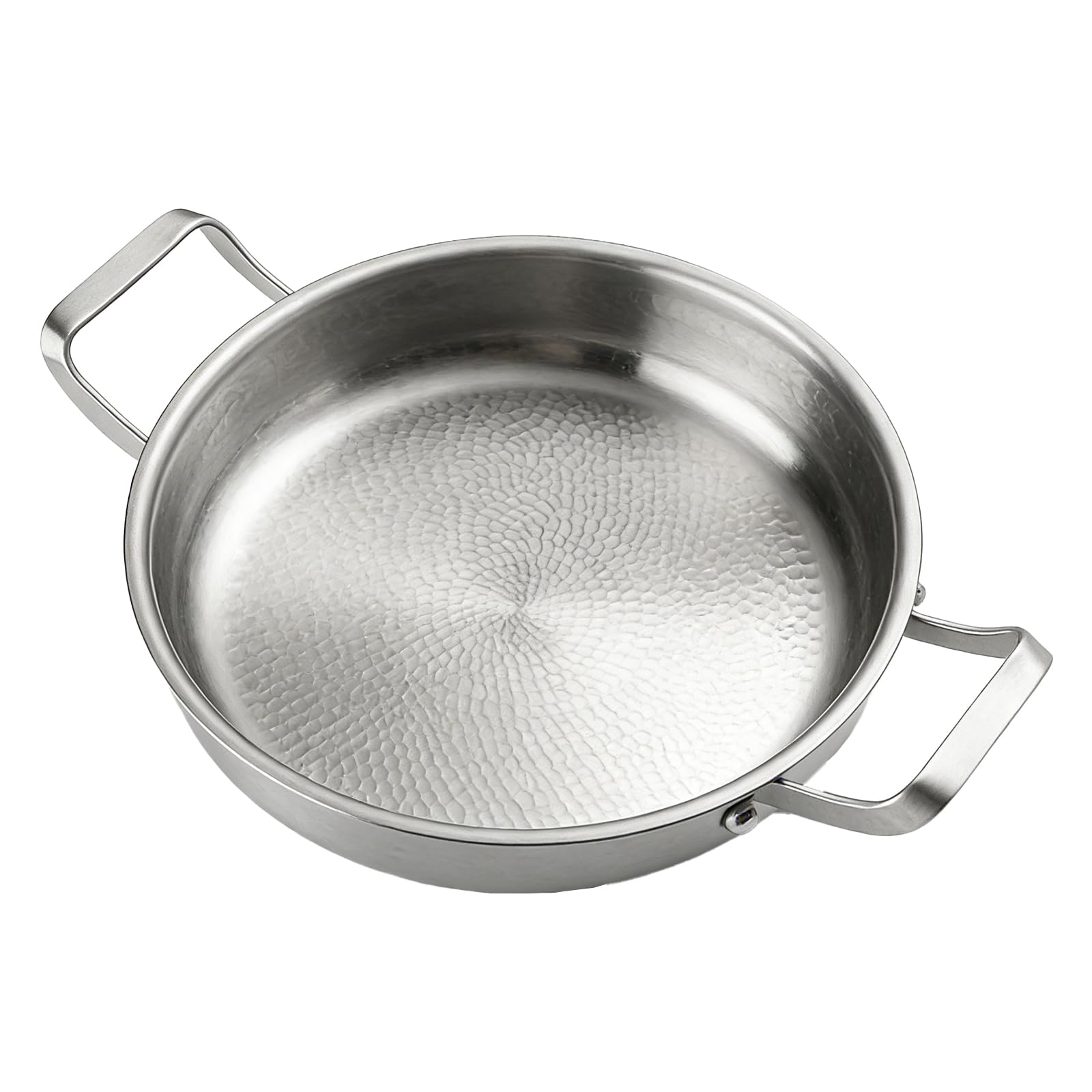 Padella in acciaio inox titanio martellato, 28 cm, padella professionale senza rivestimento, padella a induzione per tutti i fuochi con coperchio in vetro, batteria da cucina a triplo strato in