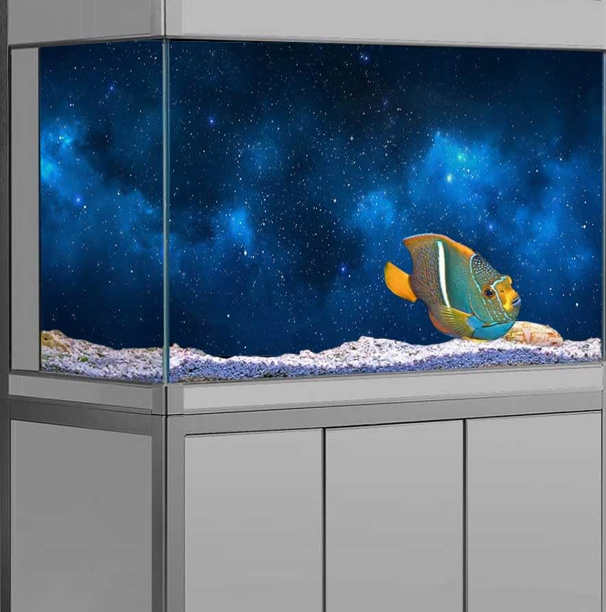 Image of 48X18IN Starry Aquarium Background, Art Starry Fish Tank Decorations Background, with 8 EVA Double-Sided Tape