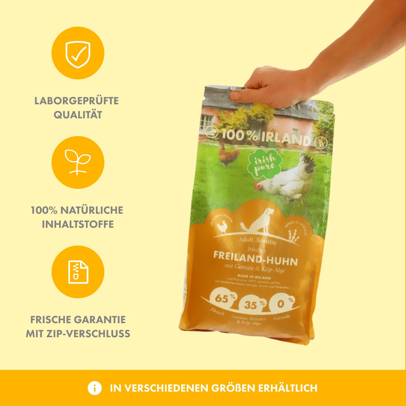 Irish Pure Sucha karma dla dorosłych | 12 kg | kurczak z algami kelp i warzywami | wysoka zawartość mięsa | nie zawiera zbóż, wrażliwa | sucha karma dla psów | karma dla wszystkich ras