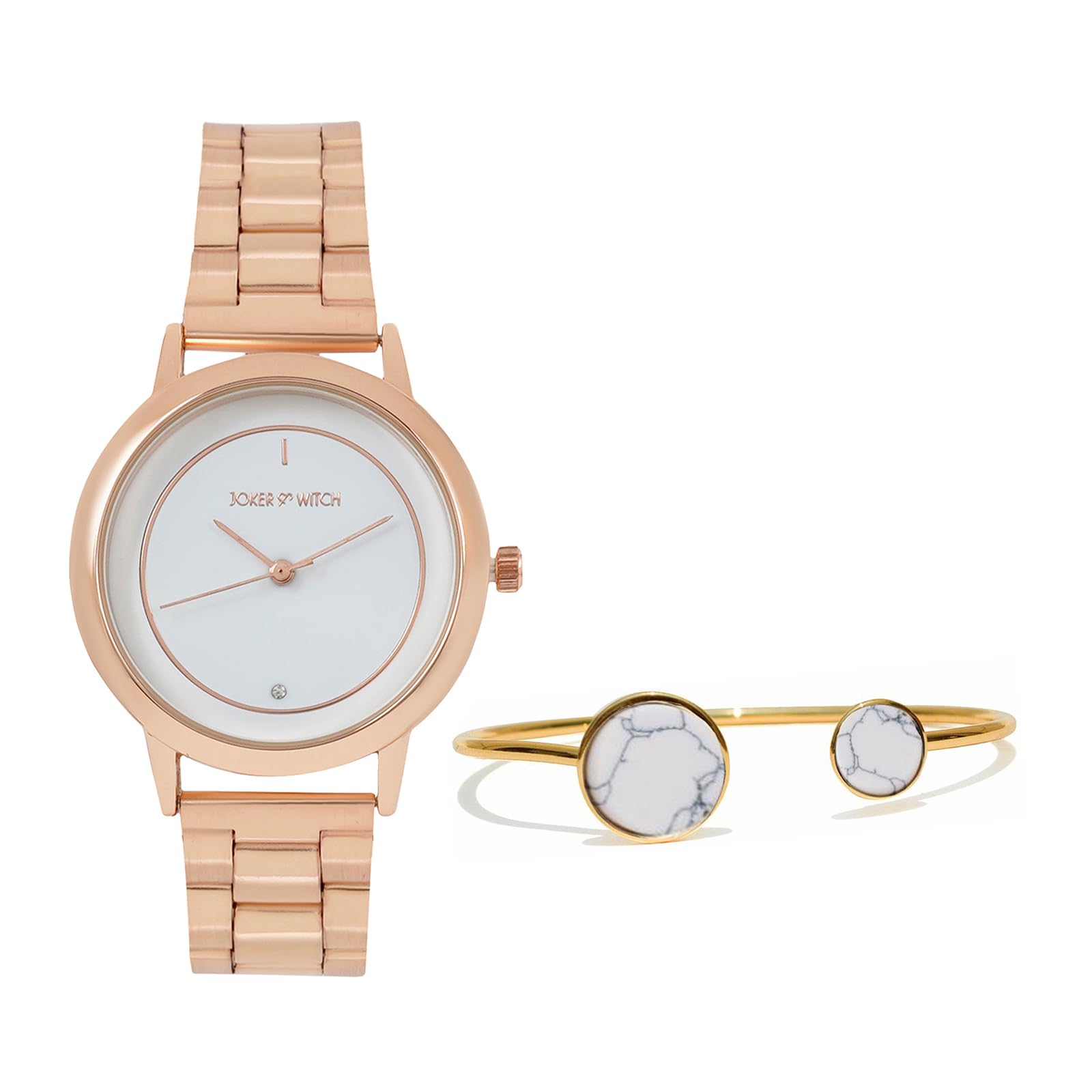 Joker & Witch Stainless Steel Women Arabella Rosegold Analog Watch Bracelet Stack, White Dial, Rose Gold Band (B0C7LBBJGL) Amazon Price History, Amazon Price Tracker