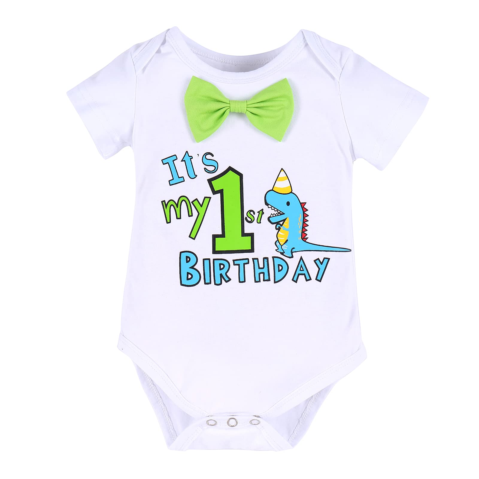 Dinosaur Outfit Boys Baby Cake Smash First Dinosaur Theme Birthday Party Supply Gentleman Romper Suspenders Dino Bloomers Shorts Photo Shoot # Blue + Light Green - It's My 1st Birthday 12-18 Months