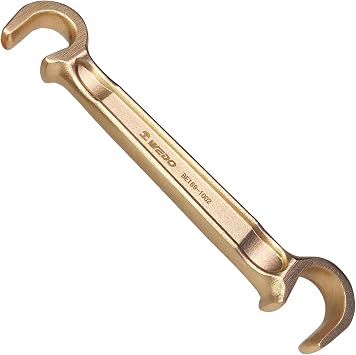 WEDO Non-sparking Double Ended Valve Wheel Wrench,C Type Open End Wrench,Length 200mm8",Valve Wrench Opening 14.5mm x 18.5mm4/7" x 3/4",Beryllium Copper,Non-magnetic,BAM&FM Certificate
