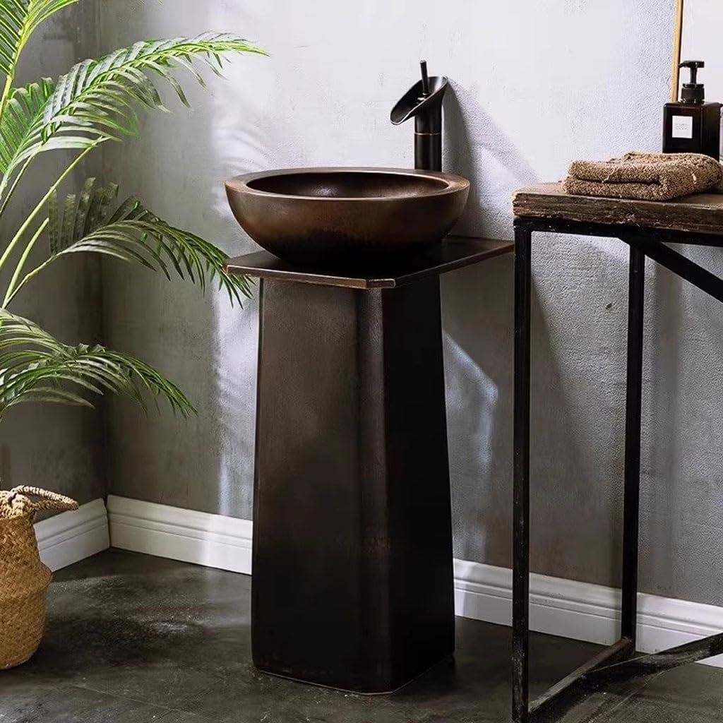 Pedestal Sinks Retro Wash Basin Outdoor Column Courtyard Balcony Floor-Standing Bathroom Art Sink (A)