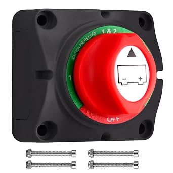 Battery Selector Switch 1-2-Both-Off,12V-48V 200A Heavy Duty Marine Disconnect Master Cutoff Switches Isolator,IP54 Waterproof 4 Position for RV,Boat,Truck,Car,Off-Road Vehicles