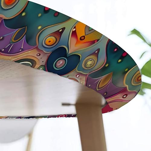 Vista 304 de Pardick Mantel redondo ajustable con diseño de flores de arte en acuarela con mantel elástico, mantel elástico redondo, impermeable, lavable, se