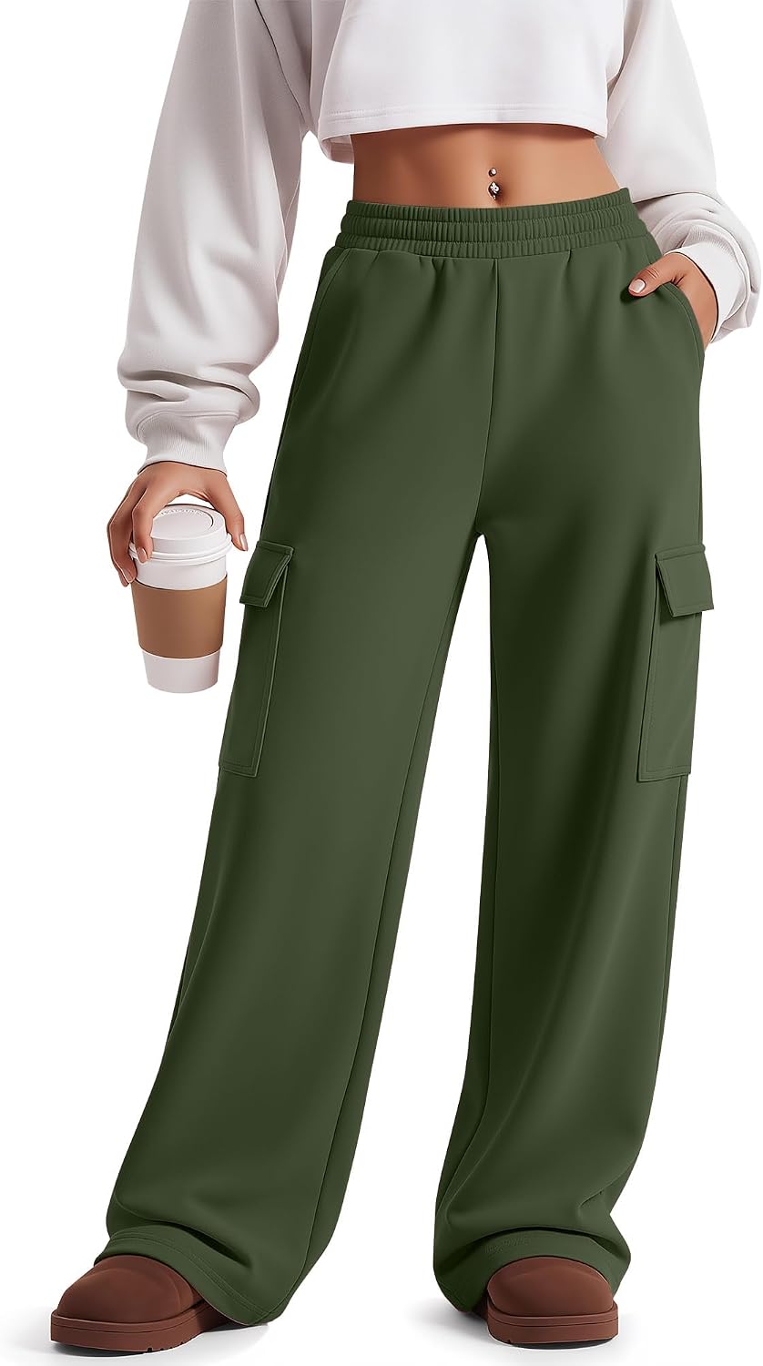 Girl's Cargo Sweatpants | Baggy Wide Leg Pants, Back to School Clothes, Loose Open Bottom Joggers with Pockets, Athletic Casual Outfits, Teens 5-14Y