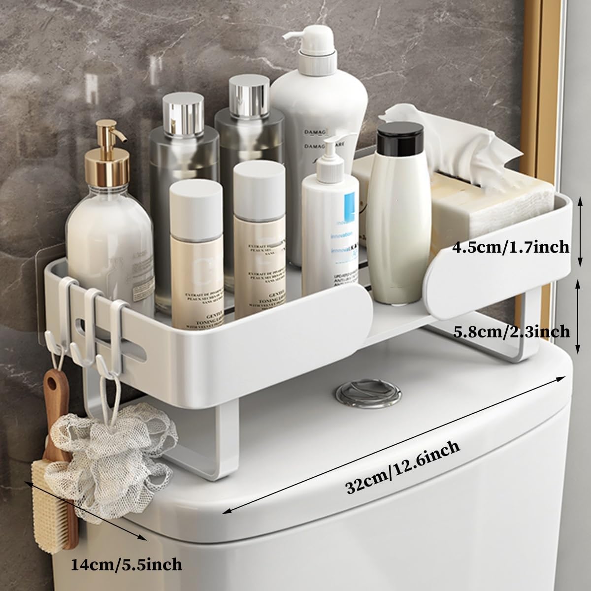 Over The Toilet Storage Rack For Small Bathroom, Above Toilet Storage Wall Mounted Over Toilet Bathroom Organizer Modern Back Of Toilet Tank Basket, Toilet Top Organizer ( Color : /White , Size : 1-T