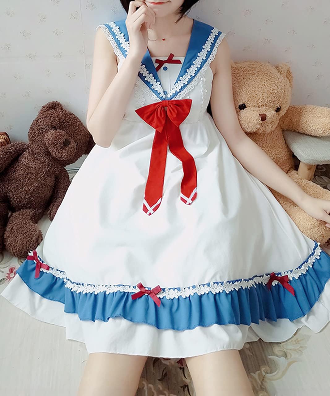 Amazon Co Jp Milky Time マリンセーラー ゴスロリ ワンピース レディース レースアップ チュール マリンスタイル サマー ワンピース 水兵さん ハロウィン 服 ファッション小物