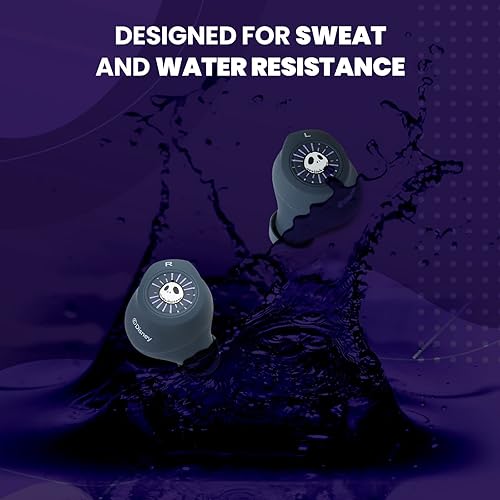 Miniatura 4 de Disney Nightmare Glow in the Dark TWS - Auriculares inalámbricos Bluetooth 5.0 compatibles con micrófono integrado y funda de recarga portátil, IPX8