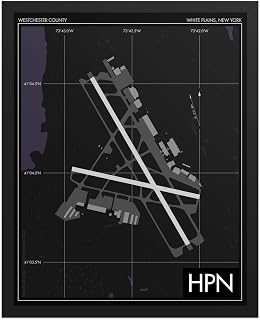 Works of Air, Westchester County Airport (HPN), Aviation Decor, Pilot Gift, KHPN Print, New York Metro Hub (Black - Black Frame, 20" x 30")
