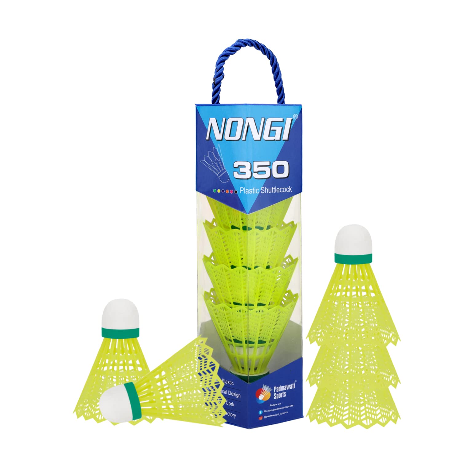 NONGI 350 Plastic Badminton Shuttlecocks for Indoor Outdoor Badminton Sports - Color Yellow - Speed Medium - Pack of 5 Shuttle