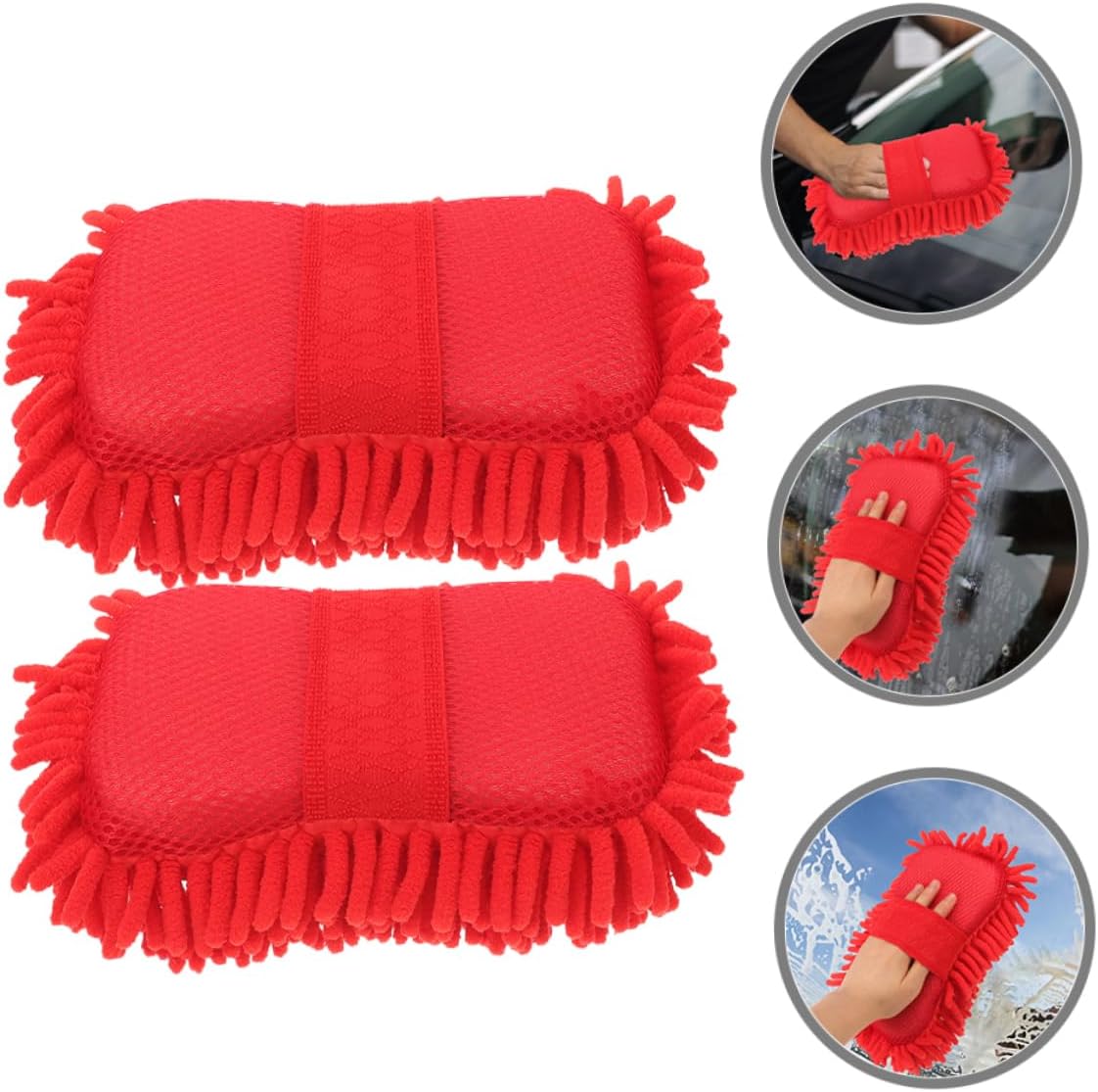 Zerodeko 2pcs Car Wash Sponge Block Chenille Microfiber Mitts Absorbent Scratch-Resistant Multifunctional Cleaning Tool
