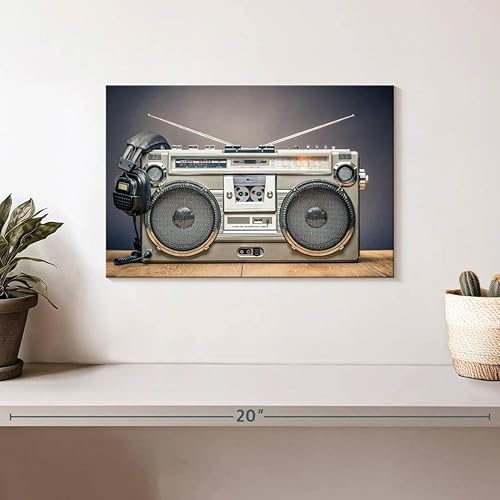 Miniatura 2 de ElephantStock - Headphones And Boombox Wall Art - Horizontal Canvas Wall Art - Hallway Wall Decor - Photography Music Canvas Art - Gray And Brown