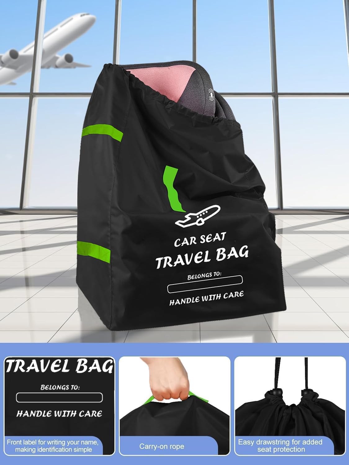 Car Seat Travel Bag for Airport Check-in, Durable Luggage Storage Bag for Car Seats, Waterproof Travel Carrier with Shoulder Strap