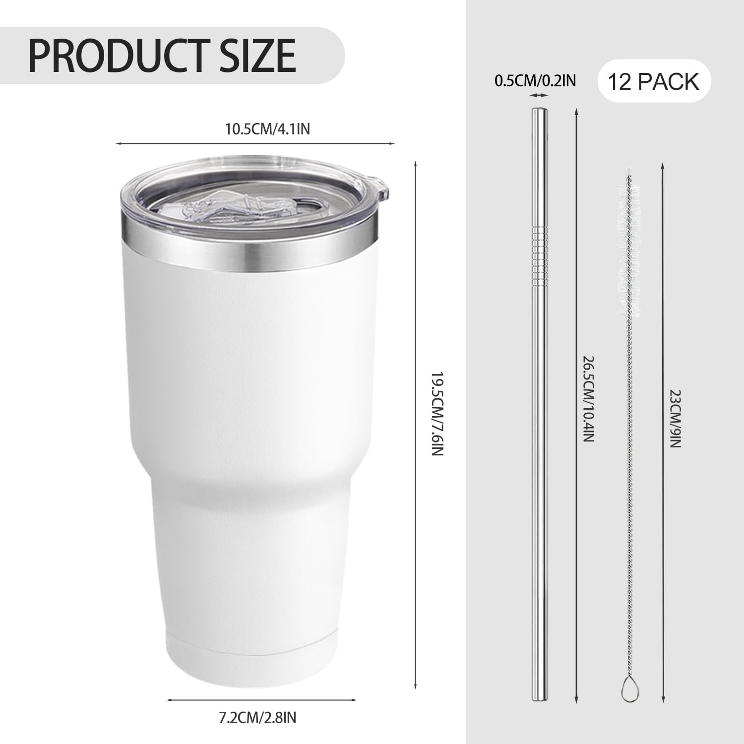 YOUKE OLA 12 Pack Insulated Tumbler Powder Coated Stainless Steel Double Wall Vacuum Travel Coffee Tumbler Cup with Lid and Straw for Laser Engrave DIY Gift 30oz White - Image 2