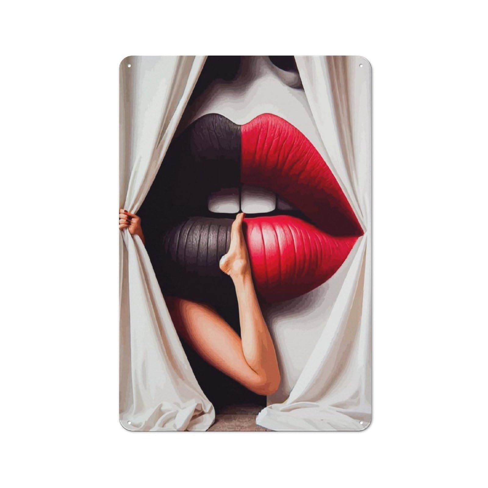 Junmoney Giant Lips & Leg Metal Tin Sign, Clean Printed Wall Decor For Seasonal Kitchen, Dining Room Or Entrance, 30X20cm