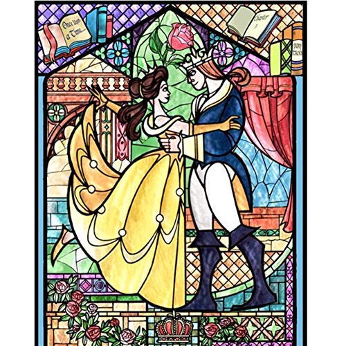 5D Diamond Painting Full Drill,Belle Princess Love Story Cartoon DIY Diamond Painting by Number Kits, Rhinestone Crystal Drawing Gift for Adults Kids, 16 x12 Embroidery Dotz Kit Home Wall Décor